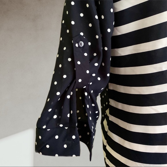 Navy blue polka dot & pinstripe blouse SMALL - Picture 8 of 10